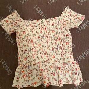 Floral, off the shoulder, crop top.